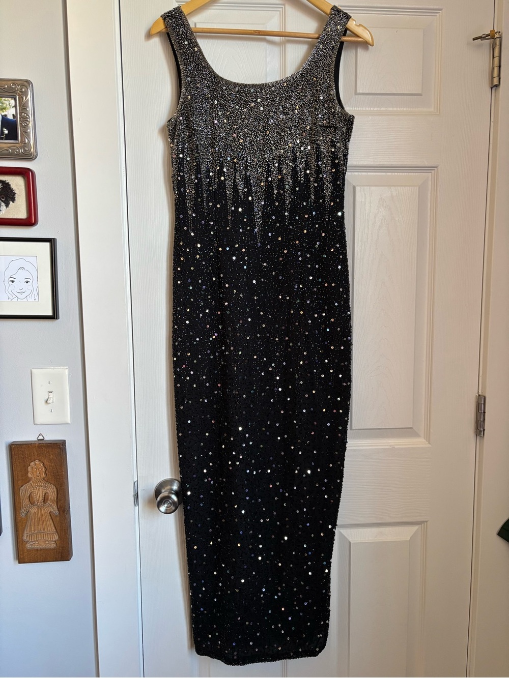Stenay Midnight Black Silk Fully Beaded Vintage Formal Evening Dress